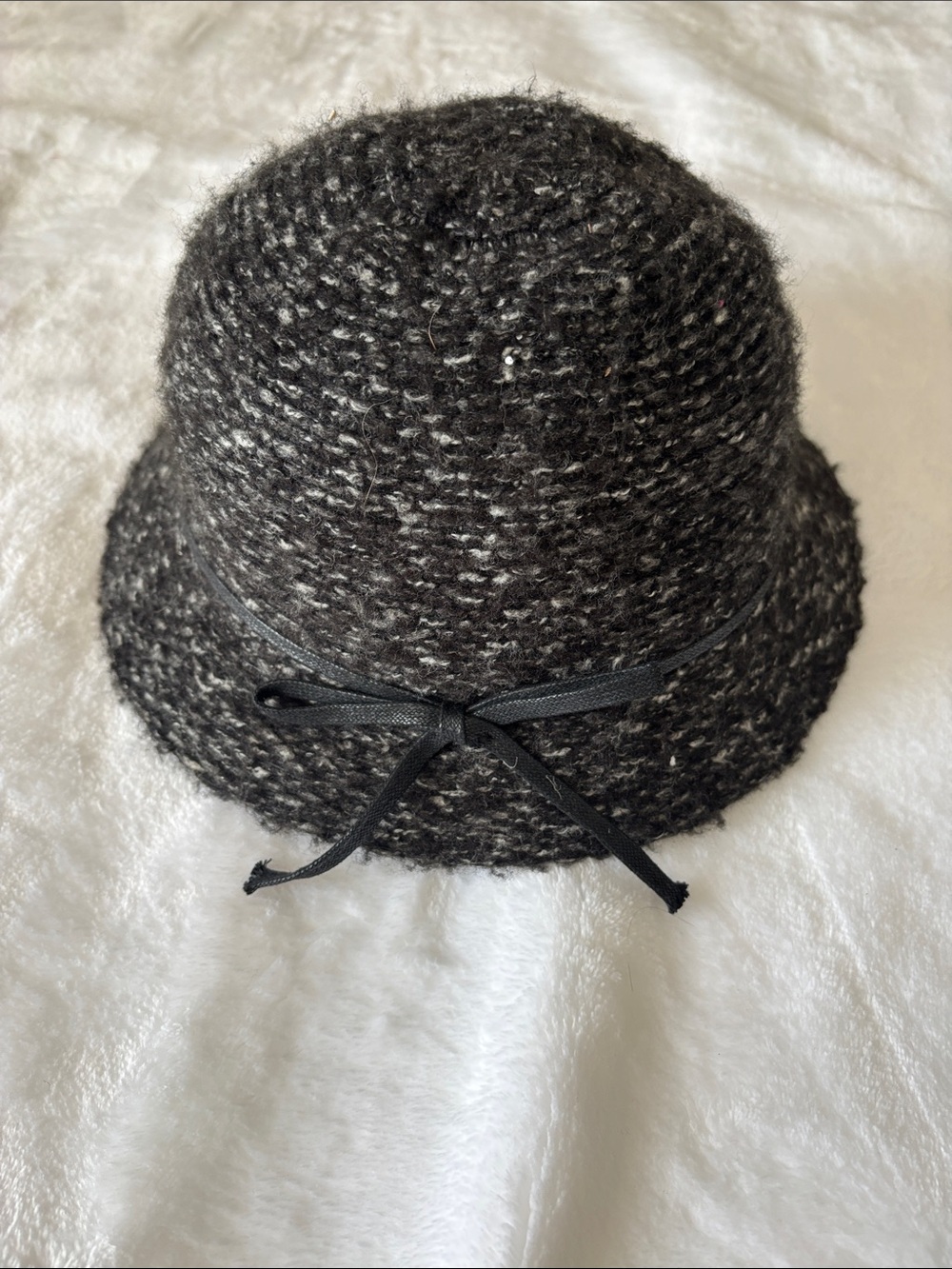 indigo soul Black Flecked Knit Bucket Hat with Bow